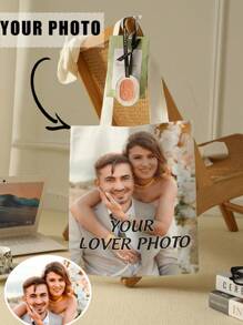 1款定制文字帆船包，独特设计（照片、风景、插图），可折叠，大容量，轻便，时尚，个性化手提包，单肩包，休闲购物袋，新年魅力 - 彩色 - 查看 8