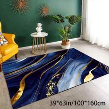 Large 79inch X 118inch Modern Marble Pattern Area Rug - Soft, Non-Slip, Machine Washable Rug With Gold Accents, Suitable For Living Room, Bedroom, Office Decoration - Blue And Gold Abstract Design, Durable Polyester Material, Perfect For Valentine's Day And Holiday Home Styling, Living Room Carpet, Best For Christmas, Perfect For Thanksgiving - Multicolor - View 2
