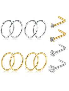 6-12 件鼻环鼻钉 20G L 形鼻钉 1.5 毫米 2 毫米 2.5 毫米 4 毫米方晶锆石小号银金防过敏鼻环饰品男士 - 鼻釘 - 查看 9