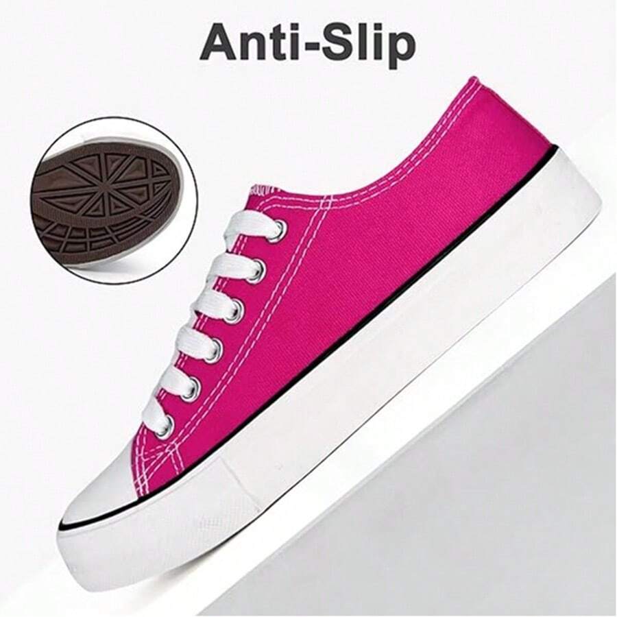 Haifago Low Top Red Lace Up Casual Canvas Sneakers For Women, Comfortable Lightweight Classic Fashion Sneakers Popular 2025,Tennis Shoes,Suitable For Daily Wear, Indoor, Outdoor, Work,Christmas Shoes,Women Shoes - Màu Hoa hồng đỏ - Xem 1