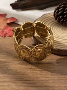 Bracelet élastique vintage en alliage de zinc électrolysé doré, style géométrique minimaliste de mode bohème rétro unisexe. Convient pour l'automne/l'hiver, le port quotidien, les vacances, le style populaire du Moyen-Orient - Multicolore - Voir 4