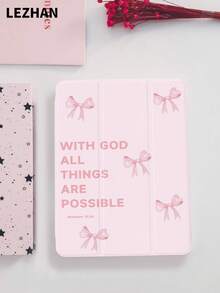 1个粉色“有了上帝，一切皆有可能”标语平板电脑保护套，兼容苹果iPad 10.2英寸、iPad Pro 11英寸（2021/2020/第十代）、iPad Mini 4/5/6、三星Galaxy Tab A8 10.5英寸（2022）、Matepad 10.4英寸/平板电脑，带笔槽，防摔，带支架功能 - 彩色 - 查看 2