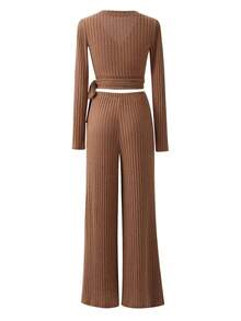 Fashion Women's Autumn And Winter Long Sleeved Set With Solid Color Texture, Basic And Versatwomen's Two Pieces Set