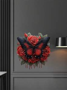 1 Pc Creative Design Blood Red Rose Butterfly Dripping Blood Shape Personalized Wall Sticker Bathroom Living Room Door Window Glass Background Wall Decoration Wall Sticker Decorative Painting