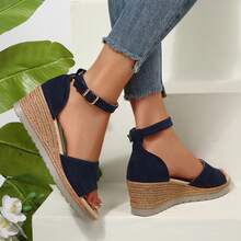 Wedge Sandals For Women Open Toe Ankle Strap Heels Sandal Dressy Summer Platform Comfortable Slip On Casual - 藏蓝色 - 查看 11