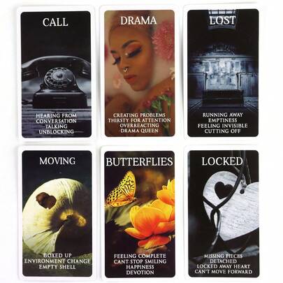 情侣神秘黑玫瑰卡套装，涉及情感、婚姻、家庭、未来预言，万圣节、圣诞节、感恩节、塔罗牌、神谕卡的逼真插图