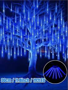 30/45cm Luz de lluvia de meteoritos solar con 8 tubos, IP65 resistente al agua, adecuada para calles, árboles, jardines, patios, fiestas de Año Nuevo, reuniones, bodas, decoraciones de Navidad y Halloween, luces de patio exterior (blanco cálido/blanco/color/azul)