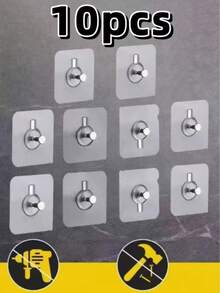 1/10/20/30 件透明亚克力相框挂钩，重型自粘式墙钩，用于挂画框、画作，无需钻孔，适用于浴室和厨房瓷砖、玻璃、木材、金属墙壁 - 彩色 - 查看 10