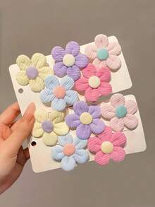 10个/套 什锦花朵发夹，柔和梦幻的配色，包含粉色、紫色、蓝色、黄色等色调，搭配对比鲜明的花朵中心，适合女孩和女士打造清新日常发型或迷人派对造型，随机发货。 - 彩色 - 查看 6