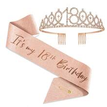 "Talk Thirty To Me" Sash & Rhinestone Tiara Set - 30th Birthday Gifts Rose Gold Glitter Birthday Sash For Women Birthday Party Favors