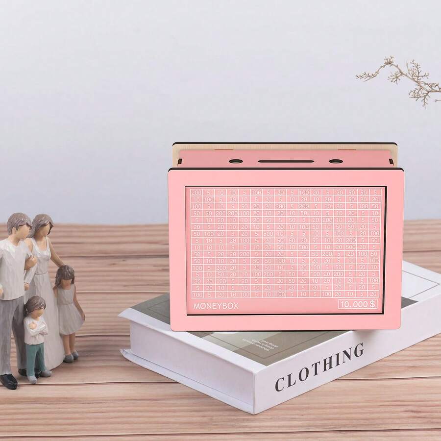 KKC Money Saving Box 10,000, Savings Box, Money Boxes With Counters For Adults And Children, Wooden Coin Bank, Cashbox, $10000 Savings Challenge Box, Reusable Cash Box With Dry Erase Marker. - 粉色 - 查看 1