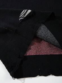 ANDREILEE 男女通用抽象深色十字蜘蛛网图案做旧宽松套头针织衫，休闲通勤百搭，春秋冬季 - 黑色 - 查看 7