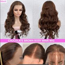 5x5 13*4 13*6 #4 长款水波纹高清蕾丝前假发，10-34 英寸蕾丝前假发，真人发丝发际线，预先拔毛，无胶假发，自然混发波浪假发，女士款 - 棕色 - 查看 3