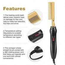 1pc Electric Comb, Straightening Comb, Curling Comb, Heat-Resistant Pressing Comb, Ceramic Electric Quick-Heating Straightening Comb, Suitable For Wet Or Dry Hair, Beard Comb, Suitable For Both Men And Women, Holiday Gift, Christmas Gift