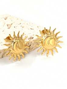 New Light Luxury Style Personalized Sun Belt Moon Gold Color Non Fading Waterproof Earrings For Women's Parties - Sun - View 5