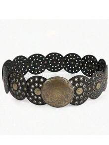 1pc Plus Size Women's Cowgirl Belt, Chunky Bohemian Cowboy Style Belt, Sexy Retro Cowgirl Hollow Metal Buckle Waist Belt For Women, Suitable For Street, Party, Music Festival