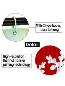 1/4pcs Elegant Christmas Reindeer Print Shower Curtain, Waterproof Mold-Resistant Multi-Functional Polyester Knit Bath Curtain With Hooks, Top Style Pleated Fold, Seasonal Holiday Theme, Animal Design, No Lining, Woven Fabric,Home Decoration Bathroom Decor
