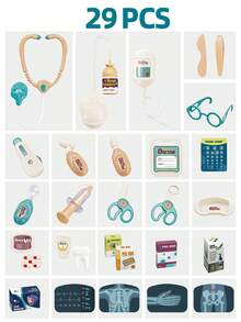 1pc Kids Doctor Playset, Medical Station Pretend Play Set For Boys And Girls, 29 Accessories With Lighted Mobile Cart, Eye Chart, Thermometer, Stethoscope, Pulse Oximeter, Great Gift For Toddlers