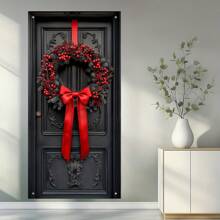 1 件，2D 平面节日圣诞花环门框，季节性家居装饰，圣诞节和新年庆祝活动的多用途户外横幅 - 彩色 - 查看 4