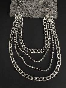 1pc Hop Punk Metal Multi Layer Waist Chain Dress Up Jeans Accessories Hop Multi Functional Men's And Women's Pants Chain Suitable Daily Wearing And Fashion Matching Summer, School Fall, Autumn, Halloween - Bạc - Xem 4