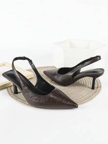 秋冬女士棕色高跟凉鞋、玛丽珍鞋、猫跟正装鞋、尖头穆勒高跟鞋，优雅派对风 - 棕色 - 查看 2