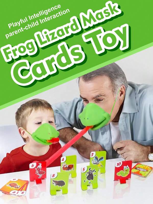 1 Set Frog Tongue Toy, Supports 2-4 Player Interaction, Includes Frog Mouth Lizard Mask, Greedy Chameleon Musical Instrument Creative Props, Wedding Blow Card Board Game, Wedding Toys And Annual Party Interactive Props, Team Building And Expansion Activity Supplies, Fun Masks.