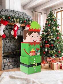 3 件套圣诞堆叠礼盒套装，圣诞场景可堆叠礼盒，带有圣诞老人、雪人、姜饼人、雪人、麋鹿、精灵图案，充满活力的冬季装饰，圣诞派对装饰，圣诞树装饰用品，家居圣诞饰品，圣诞装饰，装饰，冬季装饰，圣诞派对礼品， - 彩色 - 查看 12