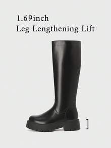 Knee High Boots Women,Platform Riding Boots,Thick Sole Knee High Boots With Zipper In Black,White,Brown - 黑色 - 查看 2