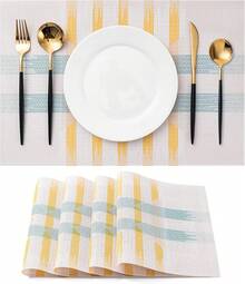 Washable Vinyl Placemats Set Of 4 For Indoor/Outdoor Use - F-beige Green Cross - View 1