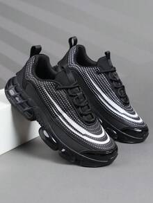 Men's Low-Top Sneakers, Casual Running Shoes, Jogging Shoes, Men's Walking Shoes, Fashionable Gradient Red Footwear, Tennis Shoes, Streetwear - Black and White - View 3