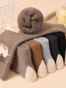 5双装男士加厚冬季袜子 - 秋冬季保暖内衬袜，温暖毛巾质感老爹袜，舒适保暖 - 彩色 - 查看 6