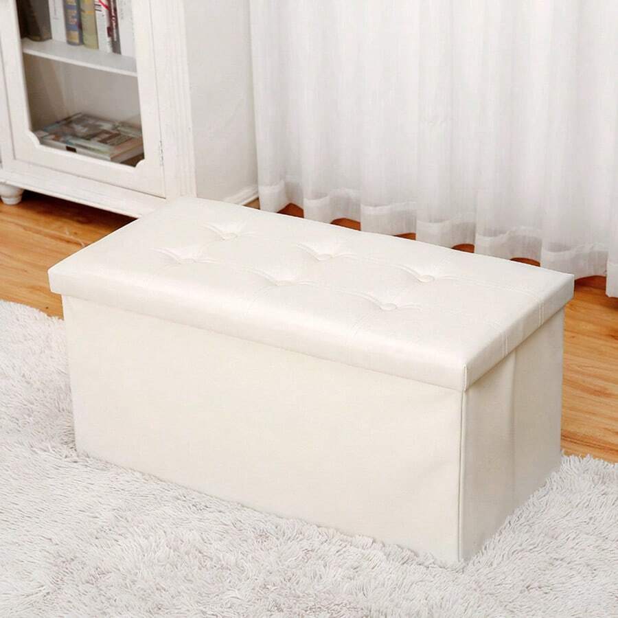 1 Foldable Storage Stool, Cube Footstool, Toy Box, Coffee Table, Padded Seat, Soft And Comfortable Leather Footstool, Maximum Load Capacity 100 Kg - Various Colors, 38 X 38 X 38 Cm / 38 X 38 X 76 Cm - 110 L. Extra Large Storage Stool For Bedrooms And Hallways, Multifunctional Space-Saving Storage Box With Storage Box, Footstool, Padded Seat - 仿皮米色 - 查看 1