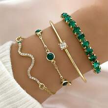4pcs Shiny Rhinestone Bangle Set] 4pcs Shiny Iced Out Rhinestone Bangle Bracelet Set Stackable Hand Jewelry Bracelet - A - View 1