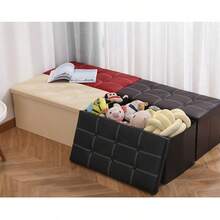 1 Foldable Storage Stool, Cube Footstool, Toy Box, Coffee Table, Padded Seat, Soft And Comfortable Leather Footstool, Maximum Load Capacity 100 Kg - Various Colors, 38 X 38 X 38 Cm / 38 X 38 X 76 Cm - 110 L. Extra Large Storage Stool For Bedrooms And Hallways, Multifunctional Space-Saving Storage Box With Storage Box, Footstool, Padded Seat - 仿皮米色 - 查看 4