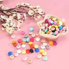 100Pcs Silicone Lentil Beads, 12mm Silicone Beads For Keychain Making Bulk Silicone Abacus Beads For Necklace Bracelet Making And Space Silicone Beads For Pens