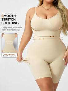 1 件女士收腹紧身衣，无缝塑身衣，V 领，紧身贴身，有弹性且透气，非常适合日常穿着、牛仔裤、裙子和西装外套 - 米色 - 查看 5