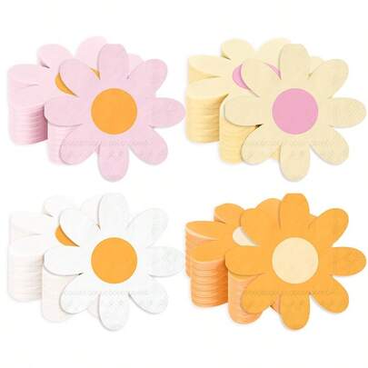 20Pcs/80Pcs Daisy Floral Pattern Paper Napkins Colorful Flower Shape Napkins Boho Floral Napkins Disposable Cocktail Napkins For Wedding Birthday BabyShower Party Decoration Supplies