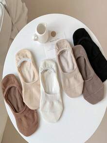 5/6/10 Pairs Women Meiade Color Simple Versatile Low-Cut Breathable Invisible Socks, Minimalist Slip-Resistant Non-Slip Boat Socks, Comfortable Soft Absorbent Suitable For Daily, Casual, Couple, Sport, Gift, Spring Summer, All Season