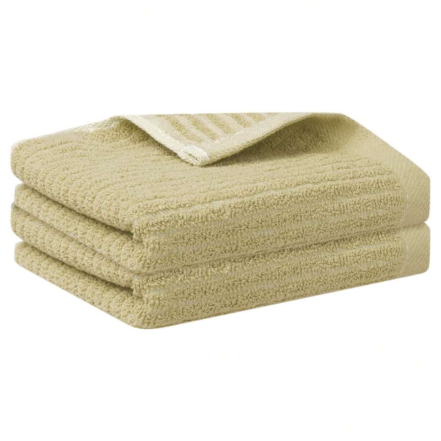 Solid Striped Hand Towels-2 Pack, Soft Absorbent Hotel Spa Bathroom Towel - 卡其色 - 查看 1