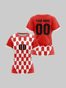 2025 Customized Sports Jersey, Summer Outdoor Sports Singlet Short Sleeve, Women's Sports Team Club Training Jersey Top With Front & Back Printed Name & Number, Breathable Quick-Dry Casual Everyday Wear, Party Outfit, Comfortable Fit, Red & White Contrast Color