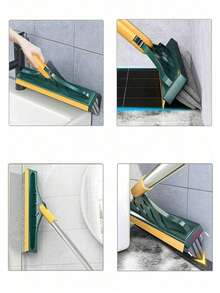 二合一地板及缝隙清洁刷，180°旋转刷头，带斜角刷毛和刮刀，浴室及厨房清洁工具，耐用塑料材质，多功能家用清洁刷 - 彩色 - 查看 5