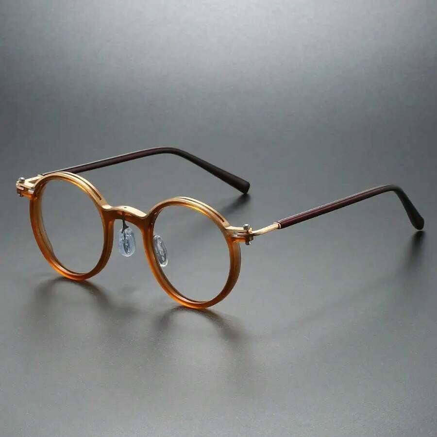 Retro Leopard Metal Round Frame Glasses - Ultra-Light Blue Light Blocking, Unisex Durable PC Lenses, Full Frame Design, Suitable For Men And Women Casual And Formal Wear, Everyday Glasses, Vintage Style Glasses, Lightweight Glasses - Clear - View 1