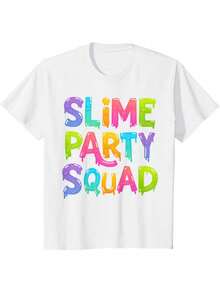 Slime Party Squad Drôle Enfants Garçons Filles Anniversaire Assortir T-Shirt, Manches Courtes, Col Rond - White - View 2