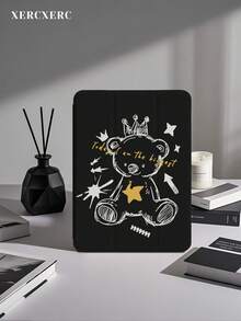 xercxerc Cute Cartoon Bear With Crown, Stars, Arrows, And "Today I Am The Biggest" Text Printed On Black Background. PU Flip Cover With TPU Soft Back, 3-Fold Stand, Built-In Pencil Slot, Shockproof And Drop Protection, Auto Wake/Sleep Function. IPad Air 11inch Case, IPad A16 Case, IPad Case 9th/10th/11th Generation, IPad 10th Generation Case, Fall IPad Case, Halloween IPad Case, Back To School IPad Case For IPad Pro 12.9/11/10.9 (2025/2024), IPad Air 10.9/10.5, IPad Mini 8.3, Galaxy Tab S10+/S9+/S9/S8+/S8/S7 FE /A9/A8/A7+ - màu đen - Xem 1