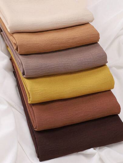 1pc Women Solid Color Crinkled Everyday Hijab, Opaque Headscarf For Dress