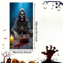 2D Halloween Skeleton Grim Reaper Door Curtain, Made Of Elastic Nylon Polyester, Reusable Immersive Horror Decor, Entrance Decoration For Holiday Party, Christmas, Halloween And Winter Celebrations, No Power Required