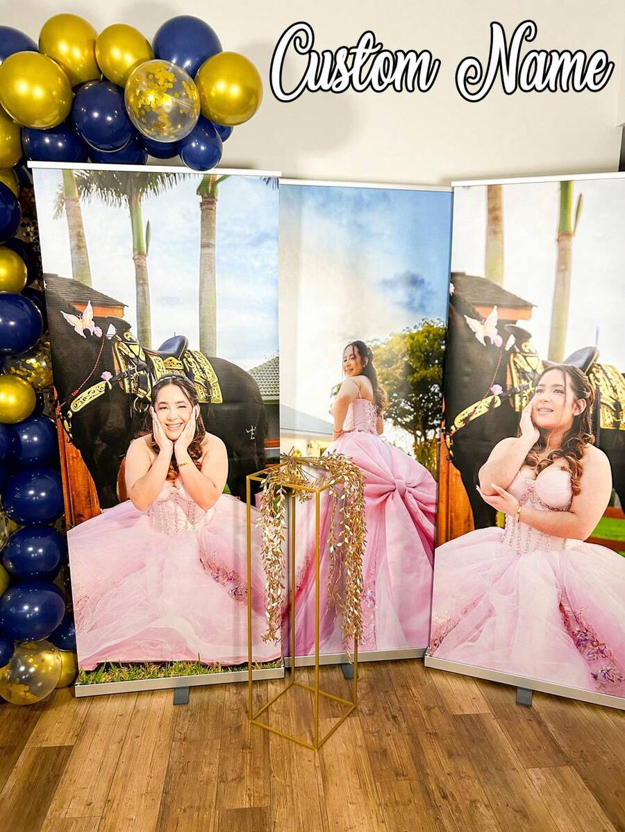 Juego de 3 piezas - Pancarta personalizada, póster de foto de boda personalizado, pancarta de boda personalizada, pancarta de poliéster con foto personalizada, cartel de bienvenida de boda, decoración de novia de boda personalizada, materiales impresos de bienvenida personalizados, fácil instalación, estético - Multicolor - Ver 1