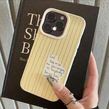 1pc TPU Material Yellow Letter Label Striped Pattern Phone Case Suitable For IPhone/ Phones - White - View 3