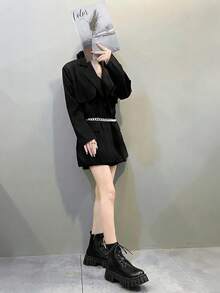 Botas cortas de estilo británico para mujer, Botas de Agujetas para Mujer, Botas Militares de Combate con Cordones para Mujer, Botas de Combate Minimalistas: Con Cremallera Lateral, Hebilla y Cordones Frontales – Ideales para Combinar con Ropa de Otoño - Negro - Ver 5