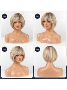 Peruca elegante, cabelo curto estilo fada, penteado dourado degradê para estudantes, bobo tingido no topo, com capa de fibra sintética por dentro, densidade 150%, fibra sintética, para perucas femininas
